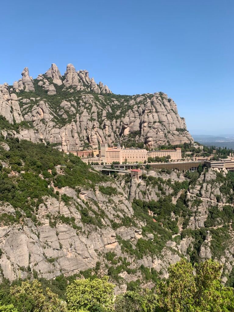Montserrat monastery below the serrated mountain near Barcelona