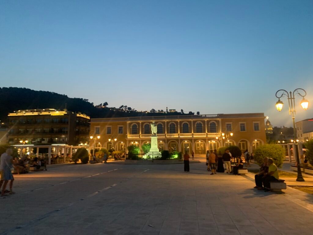 Zakynthos Town waterfront in the evening