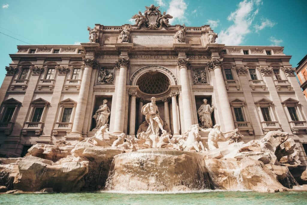 Trevi Fountain in Rome lit up at night