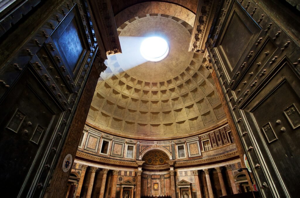 Pantheon oculus and coffered dome ceiling in Rome
