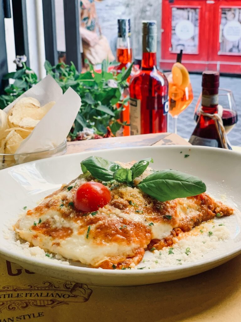 Lasagna served in a Rome trattoria