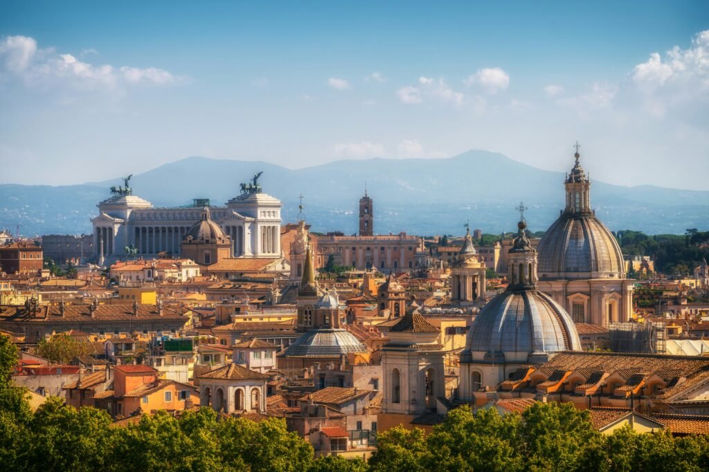 Rome skyline with historic rooftops and domes
