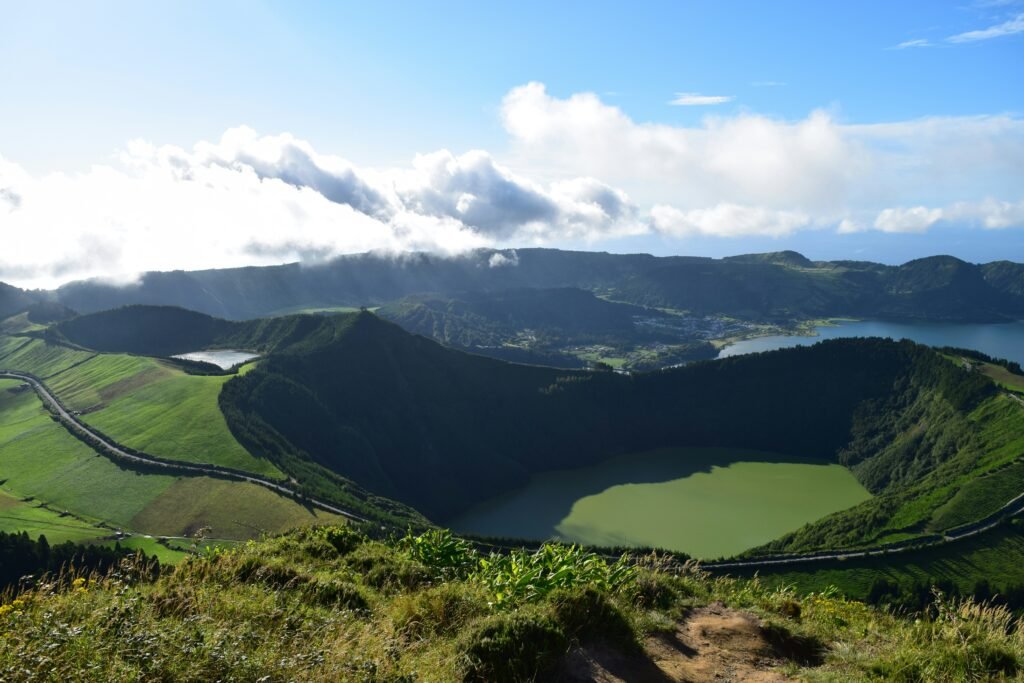 Sete Cidades crater lakes on Sao Miguel in the Azores on a clear day