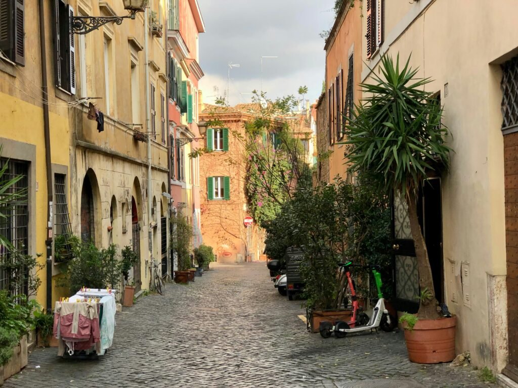 Cobblestone street in Trastevere, Rome