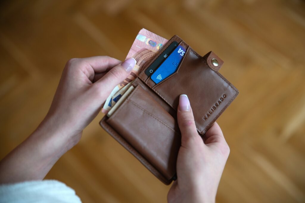 Wallet with euro banknotes for a Rome travel budget