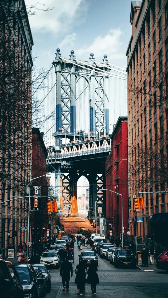 Manhattan Bridge view from Washington Street in DUMBO Brooklyn