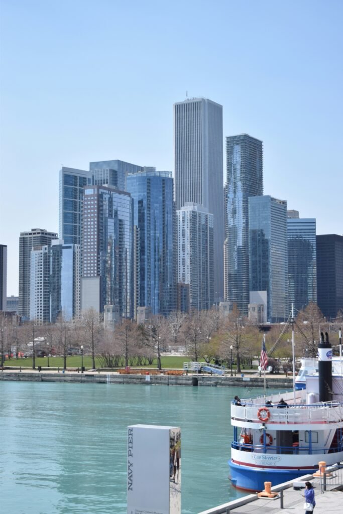 Eastern end of Navy Pier with open Lake Michigan views in Chicago