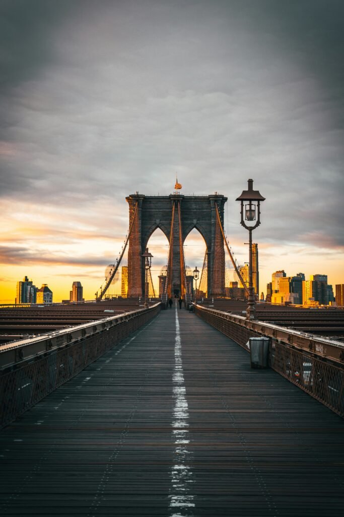 Brooklyn Bridge pedestrian walkway in New York City on a quiet morning