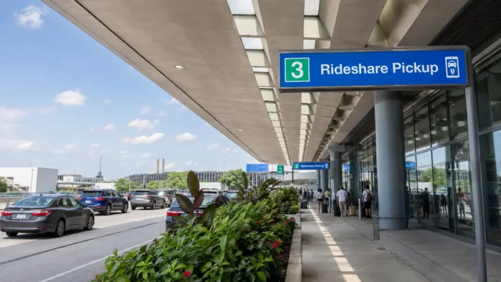 Rideshare pickup sign at Chicago O'Hare airport